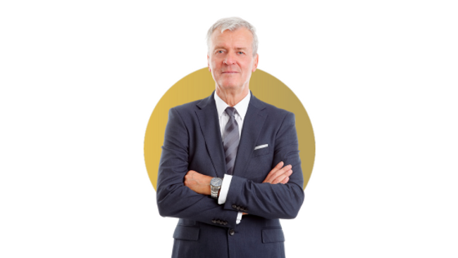 Older gentleman with arms crossed 